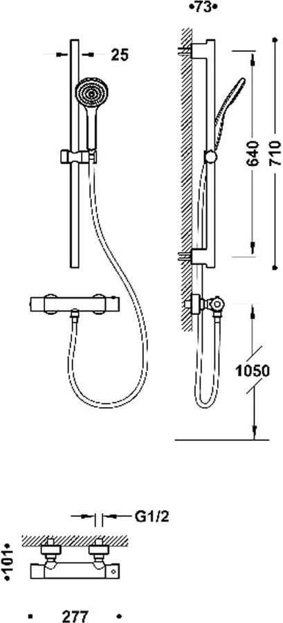 Tres Base Plus douche thermostaatkraan opbouw set mat zwart