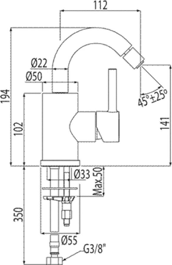 Tres Bidetkraan Alplus | Opbouw | Mengkraan | 1-hendel | Rond | Chroom - Foto 2