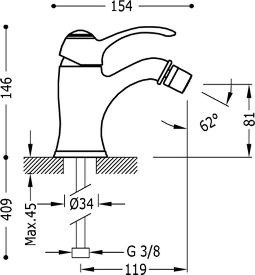 Tres Bidetkraan Clasic | Opbouw | Mengkraan | 1-hendel | Vintage | Chroom