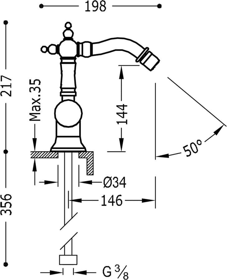 Tres Bidetkraan Clasic | Opbouw | Mengkraan | 1-hendel | Vintage | Messing oud