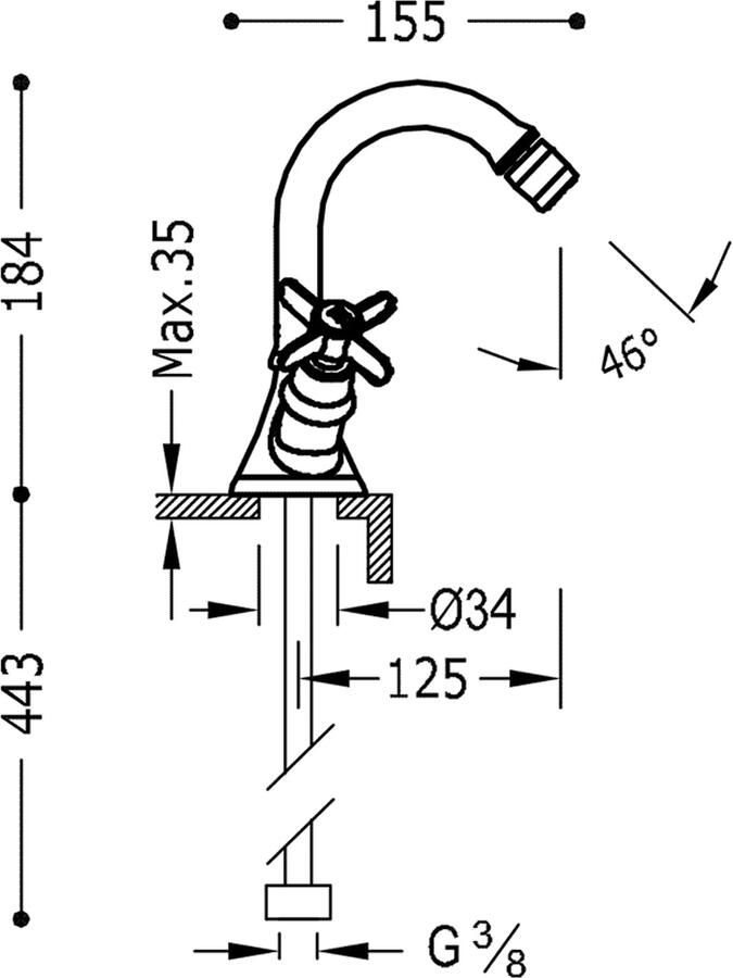 Tres Bidetkraan Clasic | Opbouw | Mengkraan | 1-hendel | Vintage | Chroom