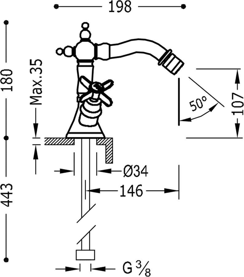 Tres Bidetkraan Clasic | Opbouw | Mengkraan | 2-knops | Vintage | RVS look - Foto 2