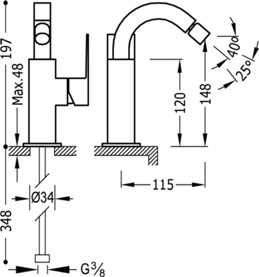Tres Bidetkraan Cuadro | Opbouw | Mengkraan | 1-hendel | Vierkant | Chroom - Foto 2