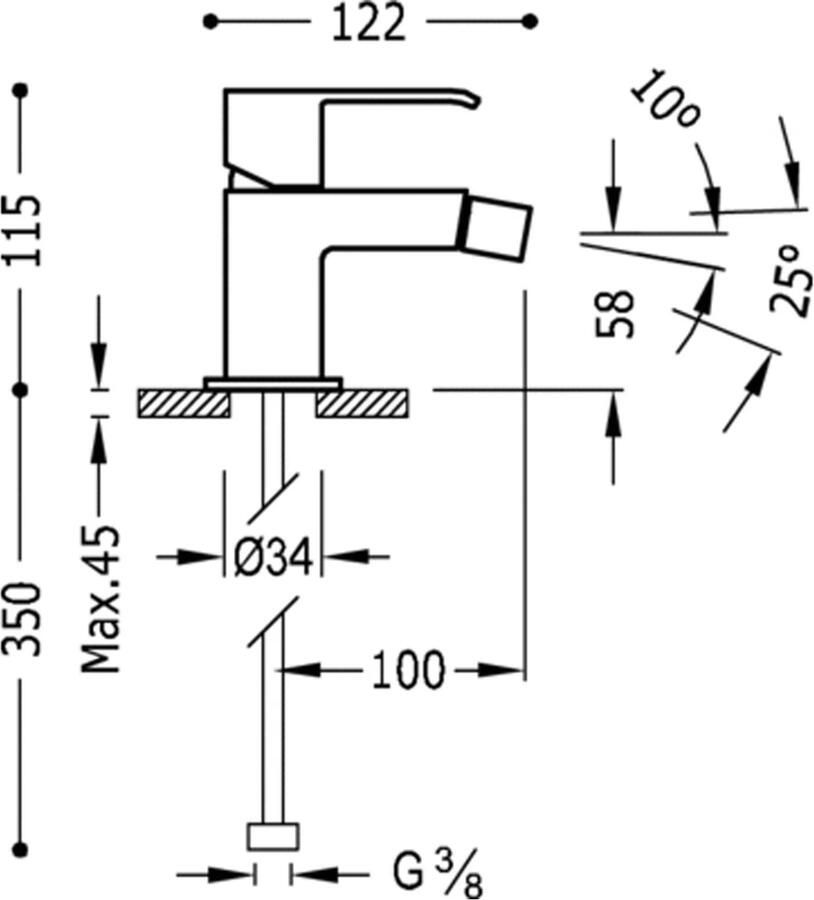 Tres Bidetmengkraan Cuadro Exclusive met Hendel Korte Uitloop 10 cm Mat Zwart