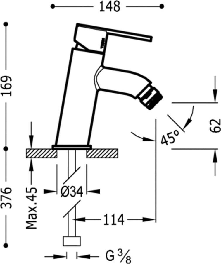 Tres Bidetkraan Lex | Opbouw | Mengkraan | 1-hendel | Rond | Chroom