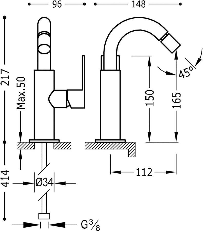 Tres Bidetkraan Loft | Opbouw | Mengkraan | 1-hendel | Rond | 24k Goud mat