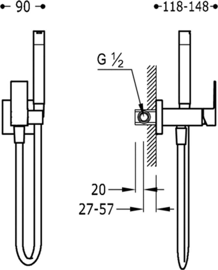 Tres Bidetkraan met handdouche Cuadro | Opbouw | Mengkraan | 1-hendel | Vierkant | Chroom