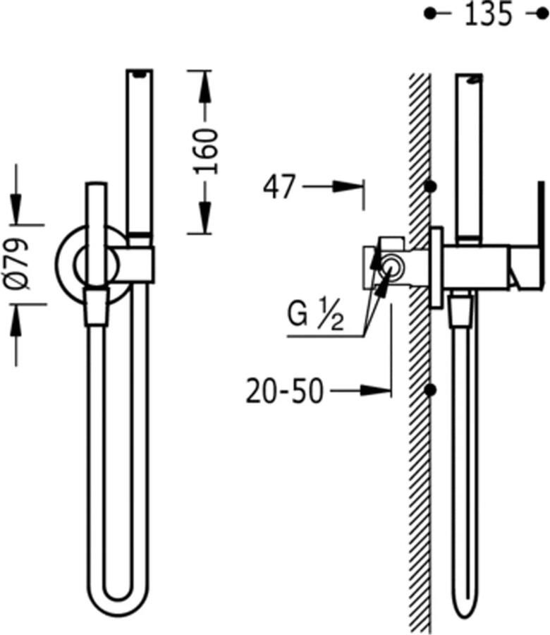Tres Lex Inbouw eenhendelkraan voor bidet Rechter of linker steun verwisselbaar 181223