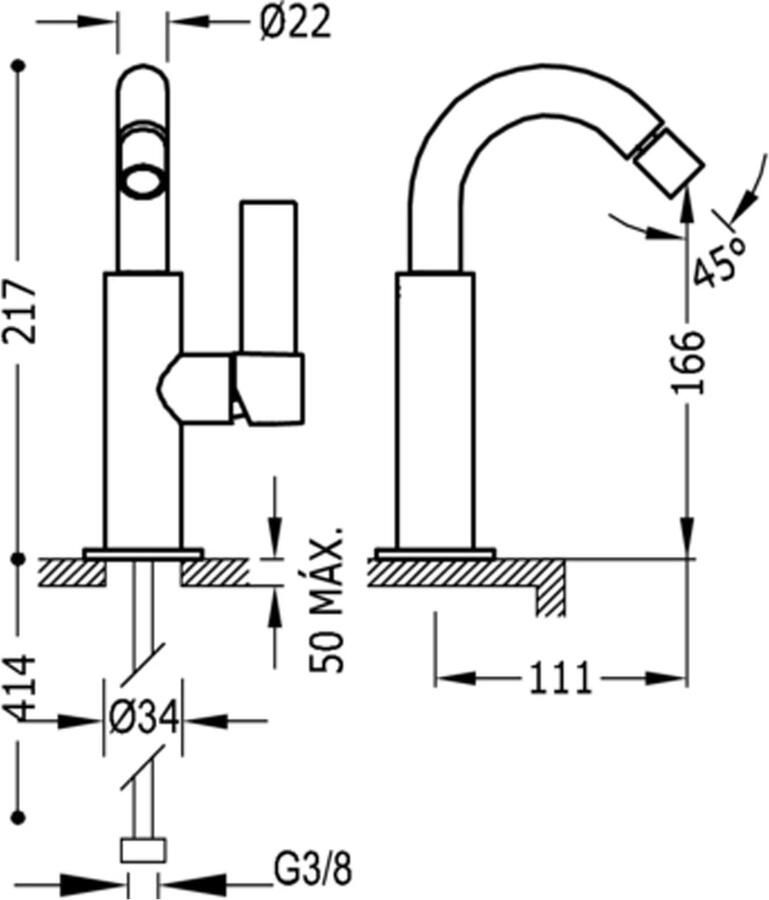 Tres Wastafelmengkraan Project 1-Hendel Uitloop Gebogen 16.6 cm Rond Mat Zwart
