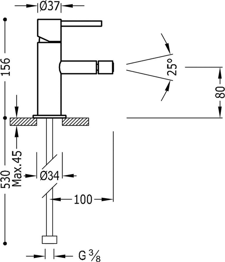 Tres Bidetmengkraan Study Exclusive Hendel Uitloop Recht 8 cm Rond Mat Goud