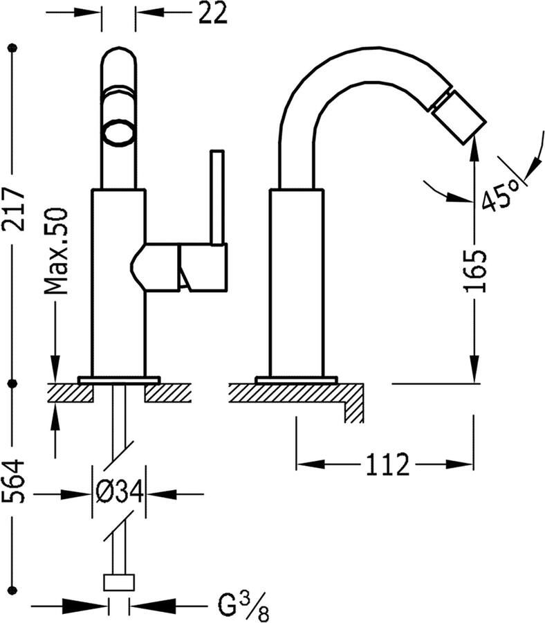Tres Bidetmengkraan Study Exclusive Hendel Uitloop Gebogen 16 5 cm Rond Metallic Zwart