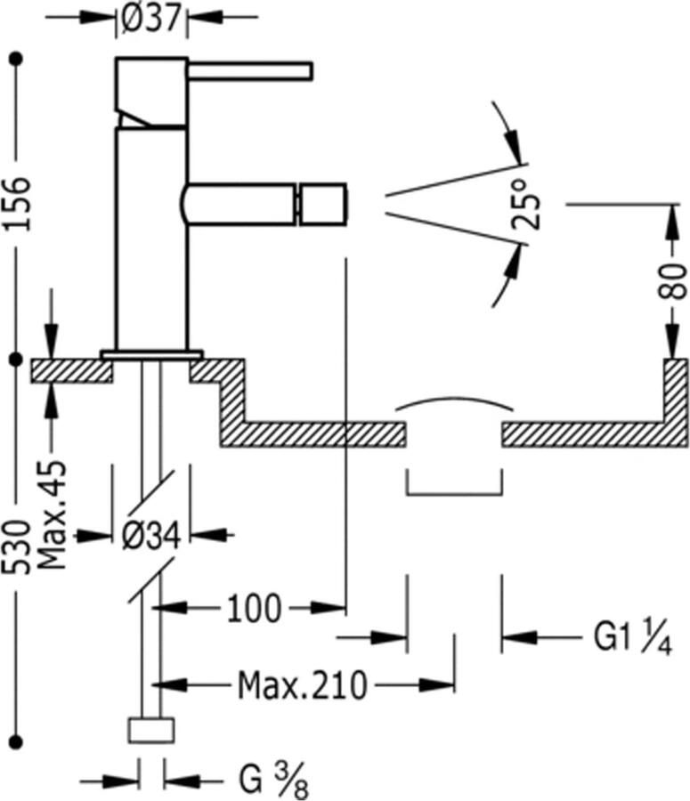 Tres Bidetkraan Study | Opbouw | Mengkraan | 1-hendel | Rond | Chroom