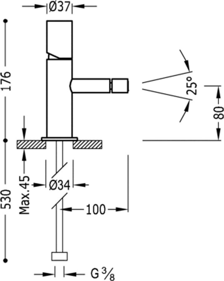Tres Bidetkraan Study | Opbouw | Mengkraan | 1-hendel | Rond | Zwart brons