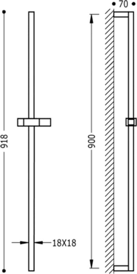 Tres Cuadro glijstang 90 cm vierkant chroom
