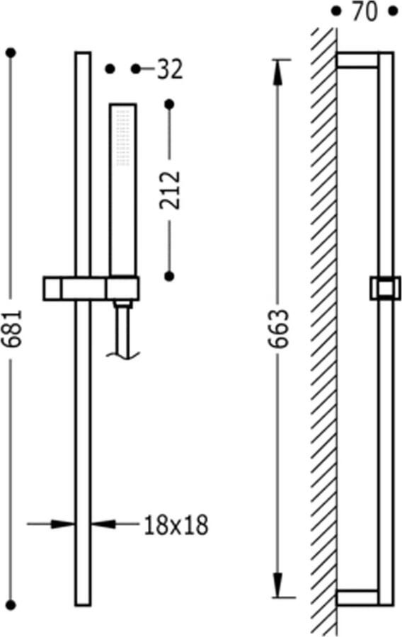 Tres Cuadro glijstang set 66 cm vierkant chroom
