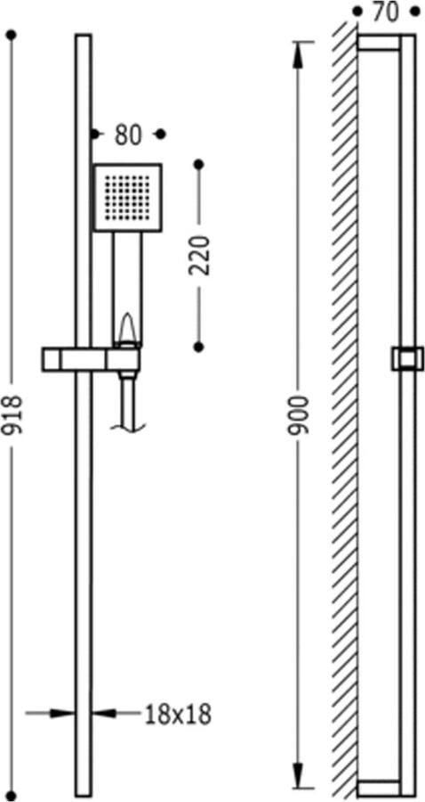 Tres Cuadro-Mini Glijstangset met handdouche 134522 Chroom