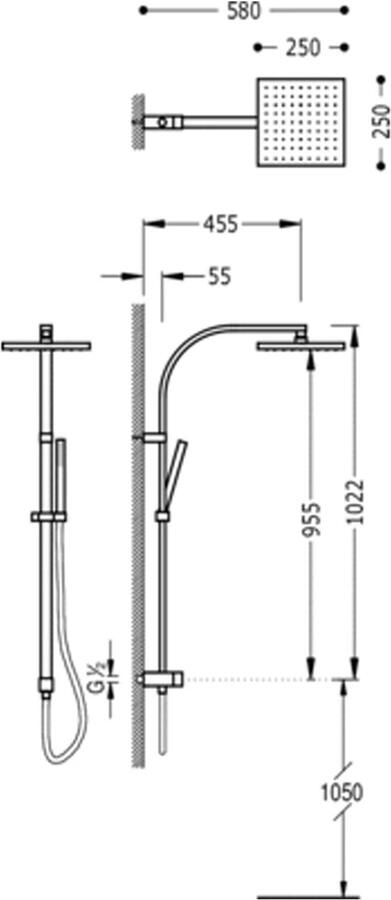 Tres Barras Y Ducha Antikalk doucheset CUADRO Hoofddouche 250x250 mm 107131