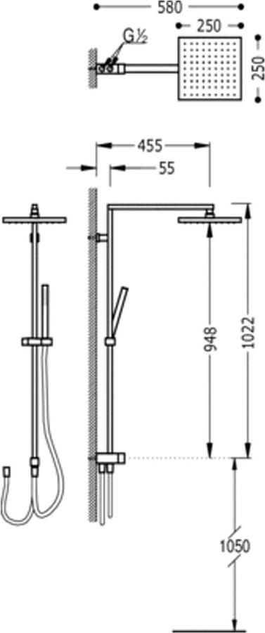 Tres Barras Y Ducha Antikalk doucheset CUADRO Hoofddouche 250x250 mm 107476