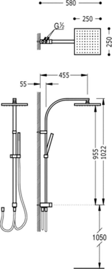 Tres Barras Y Ducha Antikalk doucheset CUADRO Hoofddouche 250x250 mm 107926 - Foto 2