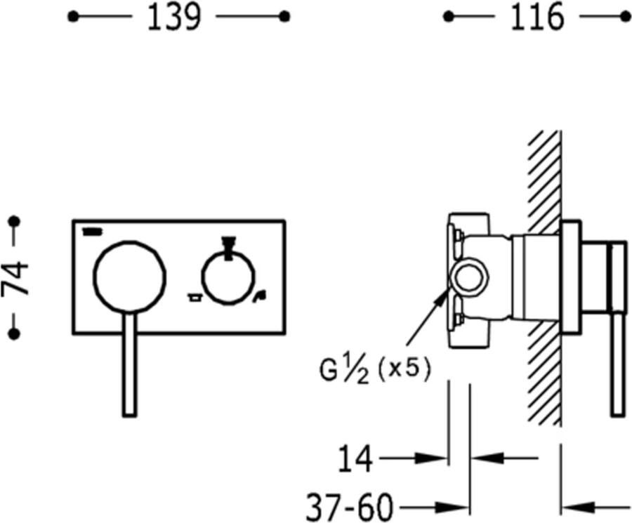 Tres Douchekraan 3V | Inbouw | Mengkraan | Excl.Inbouwdeel | 3-weg | Rond | Chroom