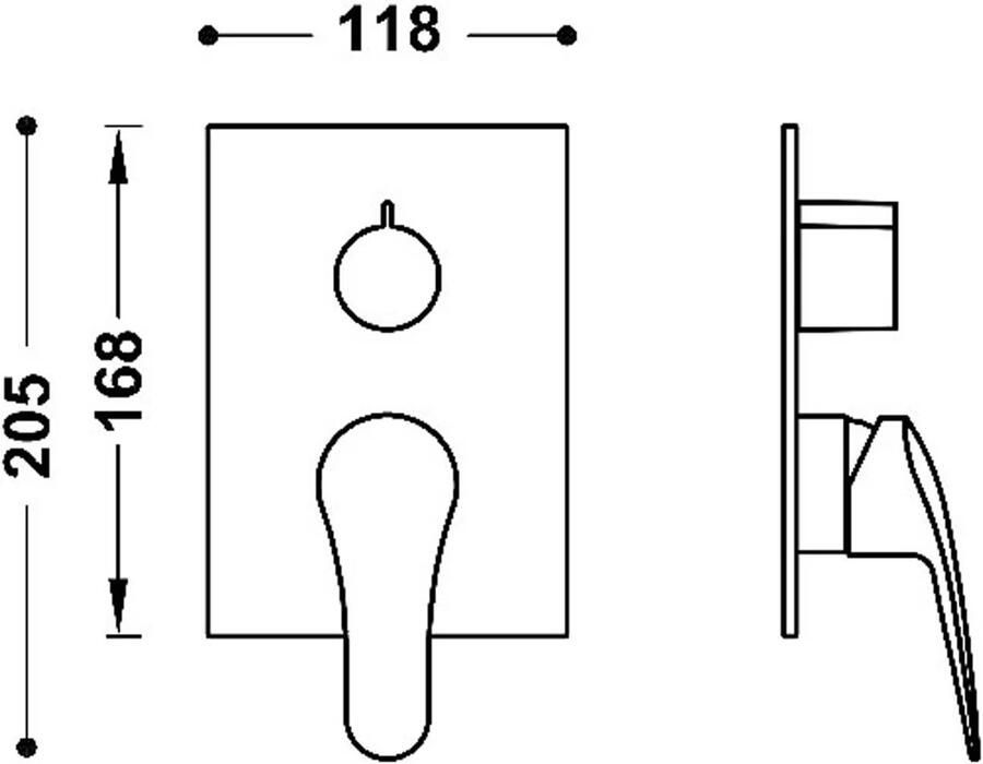 Tres Douchekraan afbouwdeel Base Plus | Inbouw | Mengkraan | 2-weg | Rechthoek | Chroom