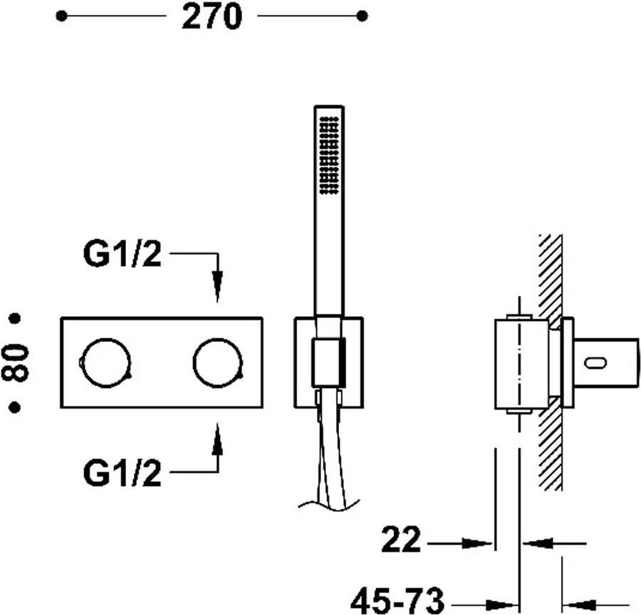 Tres Douchekraan B-System | Inbouw | Thermostaatkraan | Excl.Inbouwdeel | 2-weg | Rechthoek | Chroom