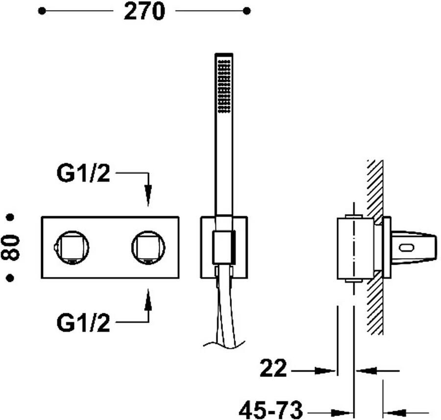 Tres Douchekraan B-System | Inbouw | Thermostaatkraan | Excl.Inbouwdeel | 2-weg | Rechthoek | 24k Goud mat