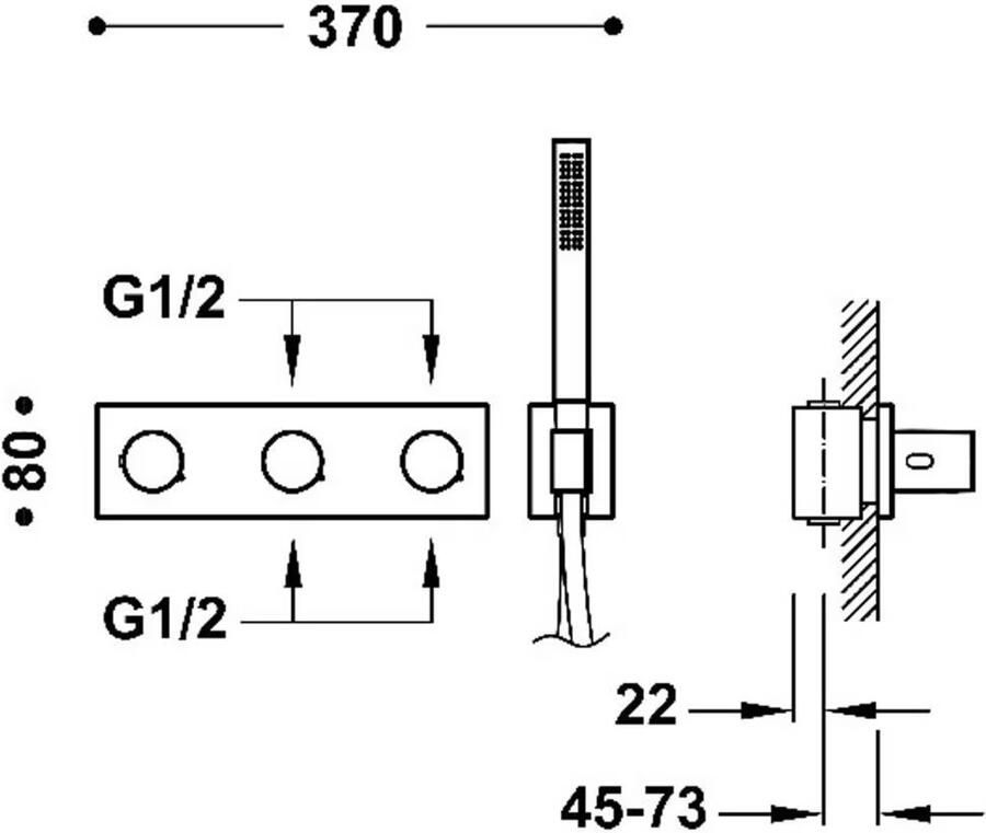Tres Douchekraan B-System | Inbouw | Thermostaatkraan | Excl.Inbouwdeel | 4-weg | Rechthoek | RVS look