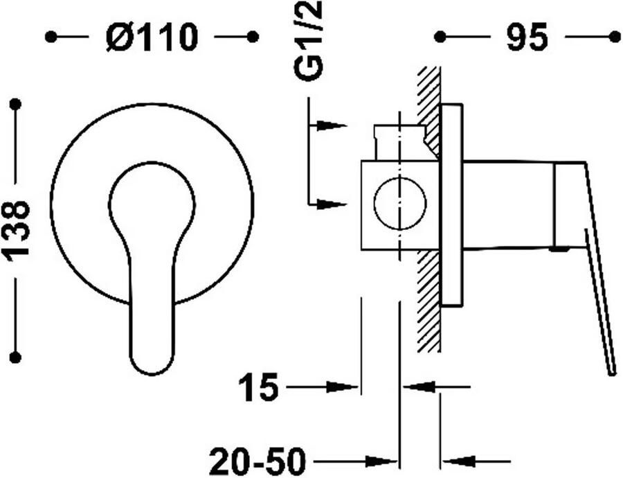 Tres Douchekraan Base | Inbouw | Mengkraan | Excl.Inbouwdeel | 1-weg | Rond | Chroom