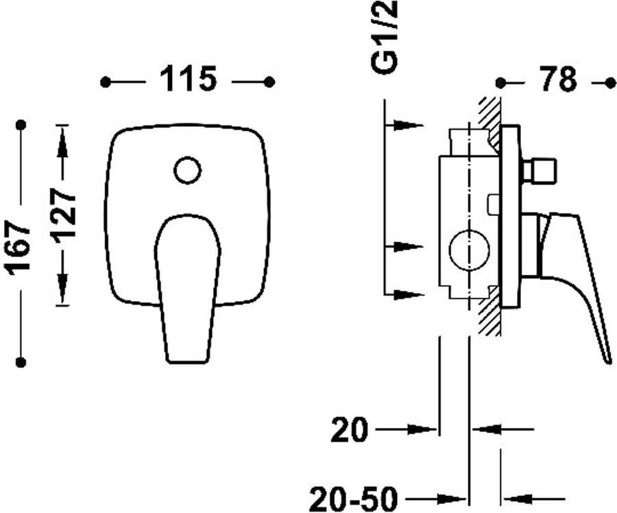 Tres Douchekraan Canigó | Inbouw | Mengkraan | Excl.Inbouwdeel | 2-weg | Vierkant | Chroom