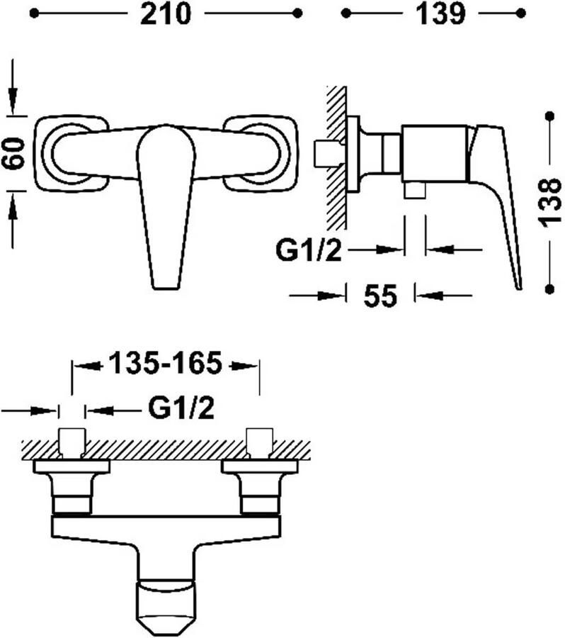 Tres Douchekraan Canigó | Opbouw | Mengkraan | 1-hendel | hoh 15 cm | Chroom