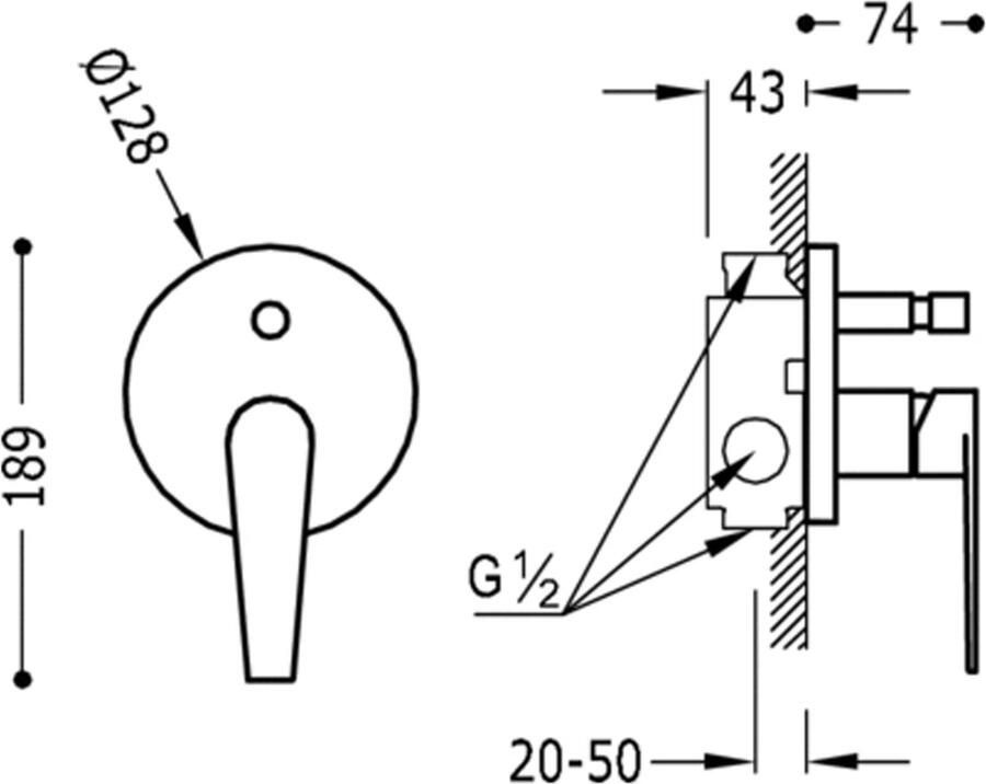 Tres Douchekraan Class | Inbouw | Mengkraan | Excl.Inbouwdeel | 2-weg | Rond | Chroom