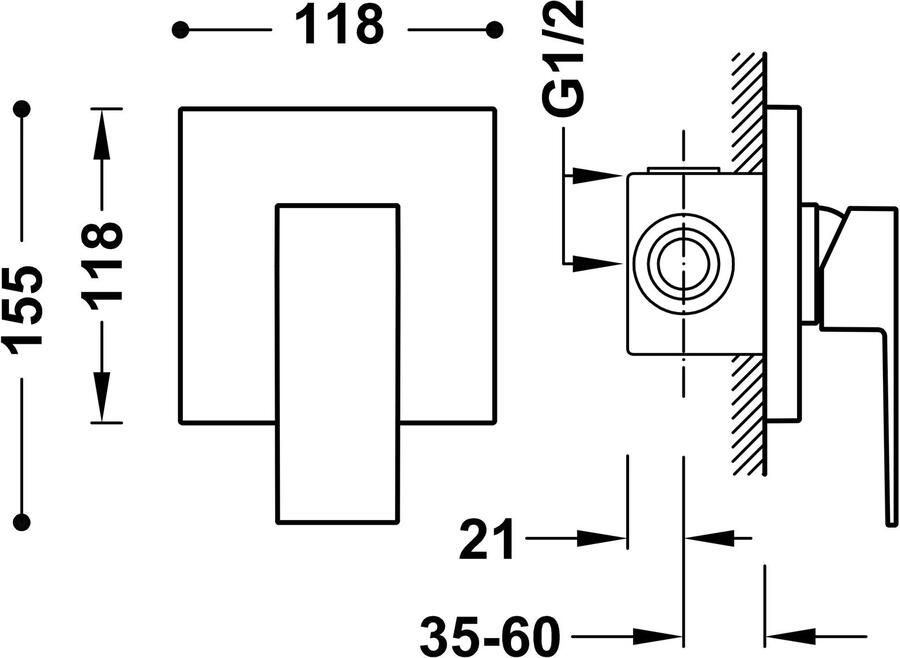 Tres Douchekraan Cuadro | Inbouw | Mengkraan | Excl.Inbouwdeel | 1-weg | Vierkant | Chroom