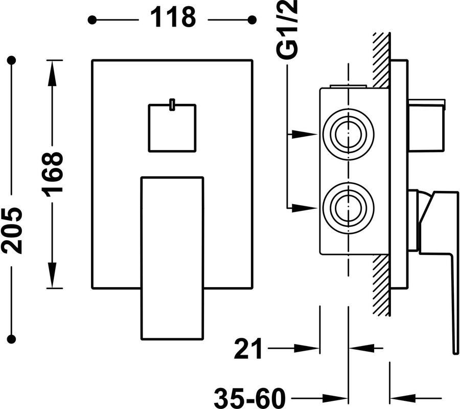 Tres Douchekraan Cuadro | Inbouw | Mengkraan | Excl.Inbouwdeel | 2-weg | Vierkant | Chroom