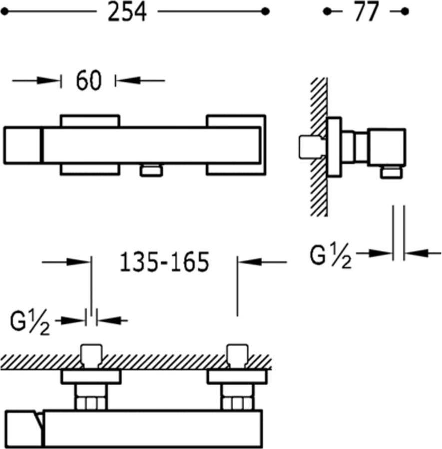 Tres Douchekraan Cuadro | Opbouw | Mengkraan | 1-weg | hoh 15 cm | 1-knop | Vierkant | Wit mat