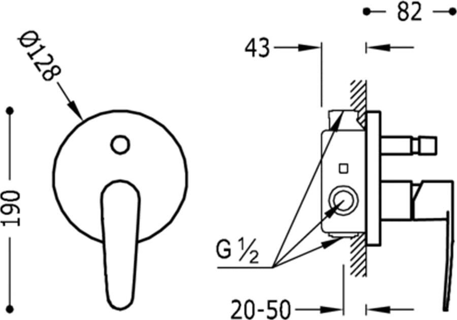 Tres Douchekraan Flat | Inbouw | Mengkraan | Excl.Inbouwdeel | 2-weg | Rond | Chroom
