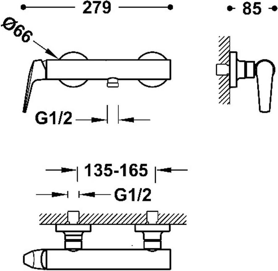 Tres Douchekraan Fuji | Opbouw | Mengkraan | 1-hendel | hoh 15 cm | Incl.Handdoucheset | Zwart mat