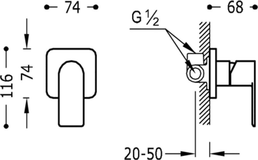 Tres Douchekraan Loft | Inbouw | Mengkraan | Excl.Inbouwdeel | 1-weg | Vierkant | Chroom