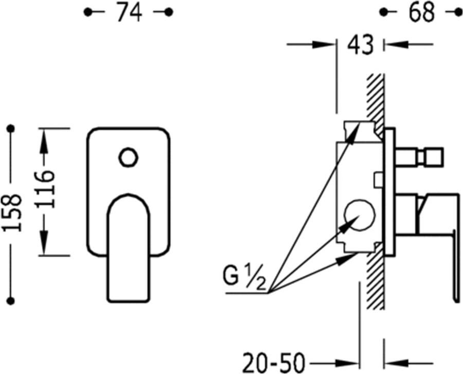 Tres Douchekraan Loft | Inbouw | Mengkraan | Excl.Inbouwdeel | 2-weg | Vierkant | Chroom - Foto 2
