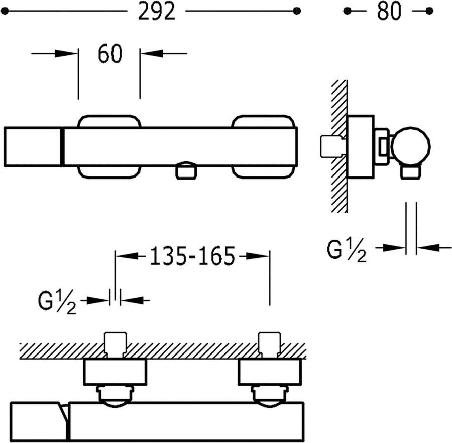 Tres Douchekraan Loft | Opbouw | Mengkraan | 1-weg | hoh 15 cm | 1-knop | Rond | 24k Goud mat