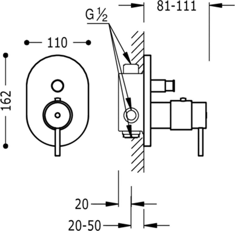 Tres Espacio Inbouw thermostaat bad douche met geintegreerde mengkraan· Inbouwkraan inbegrepen 190552