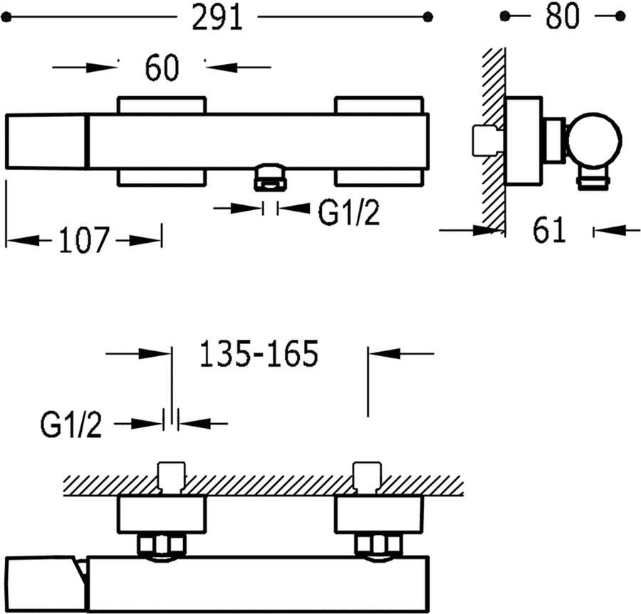Tres Douchekraan Project | Opbouw | Mengkraan | 1-weg | hoh 15 cm | 1-knop | Rond | Zwart metallic