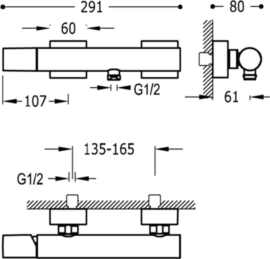 Tres Douchekraan Project | Opbouw | Mengkraan | 1-weg | hoh 15 cm | 1-knop | Rond | Rvs look - Foto 2