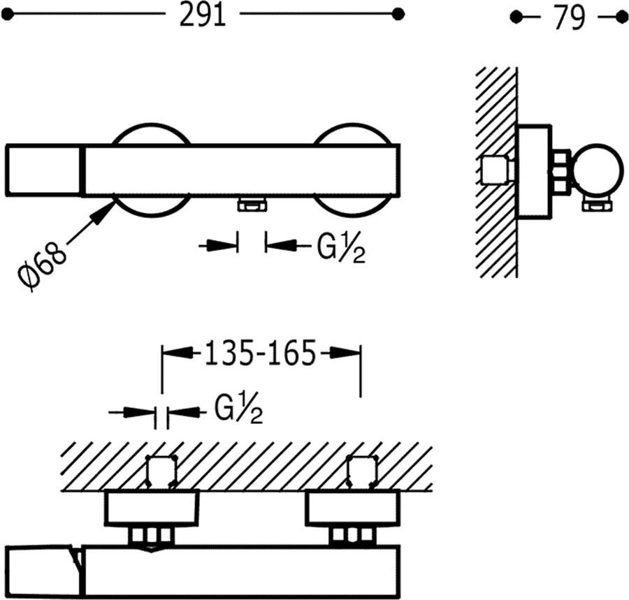 Tres Douchekraan Study | Opbouw | Mengkraan | 1-weg | hoh 15 cm | 1-knop | Rond | 24k Goud glans - Foto 2