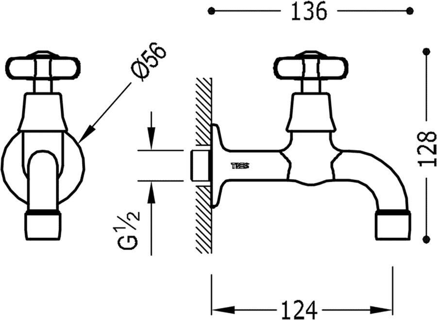 Tres Fonteinkraan Clasic RVS | Inbouw | Koudwater kraan | Vintage | RVS look