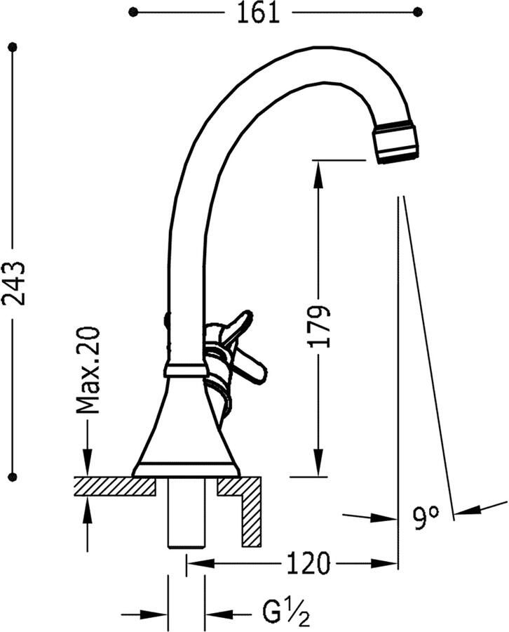 Tres Fonteinkraan Classic | Opbouw | Koudwater kraan | Standaard model | Vintage | 24k Goud glans