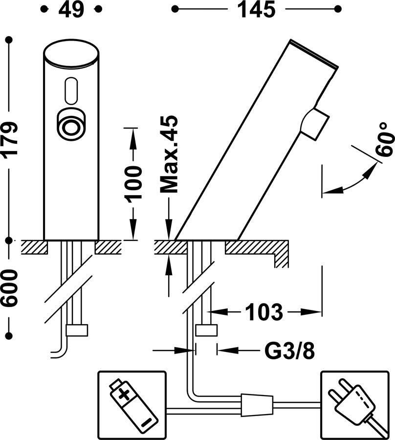 Tres Fonteinkraan Electronic | Opbouw | Koudwater kraan | Standaard model | Infrarood sensor | Rond | Chroom