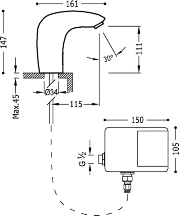 Tres Fonteinkraan touch sensor zelfsluitend Tronic | Opbouw | Koudwater kraan | Standaard model | Rond | Chroom