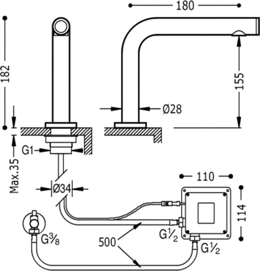 Tres Fonteinkraan touch sensor zelfsluitend Tronic | Opbouw | Koudwater kraan | Standaard model | Rond | Chroom