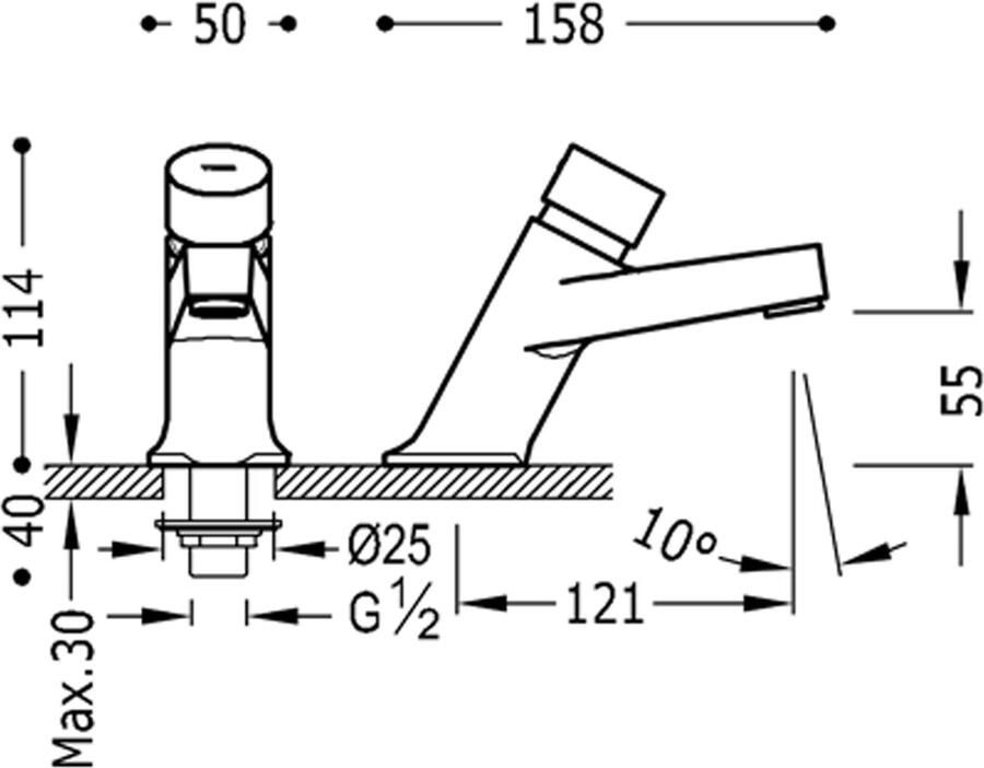 Tres Fonteinkraan zelfsluitend Tempo | Opbouw | Koudwater kraan | Standaard model | Rond | Chroom - Foto 2